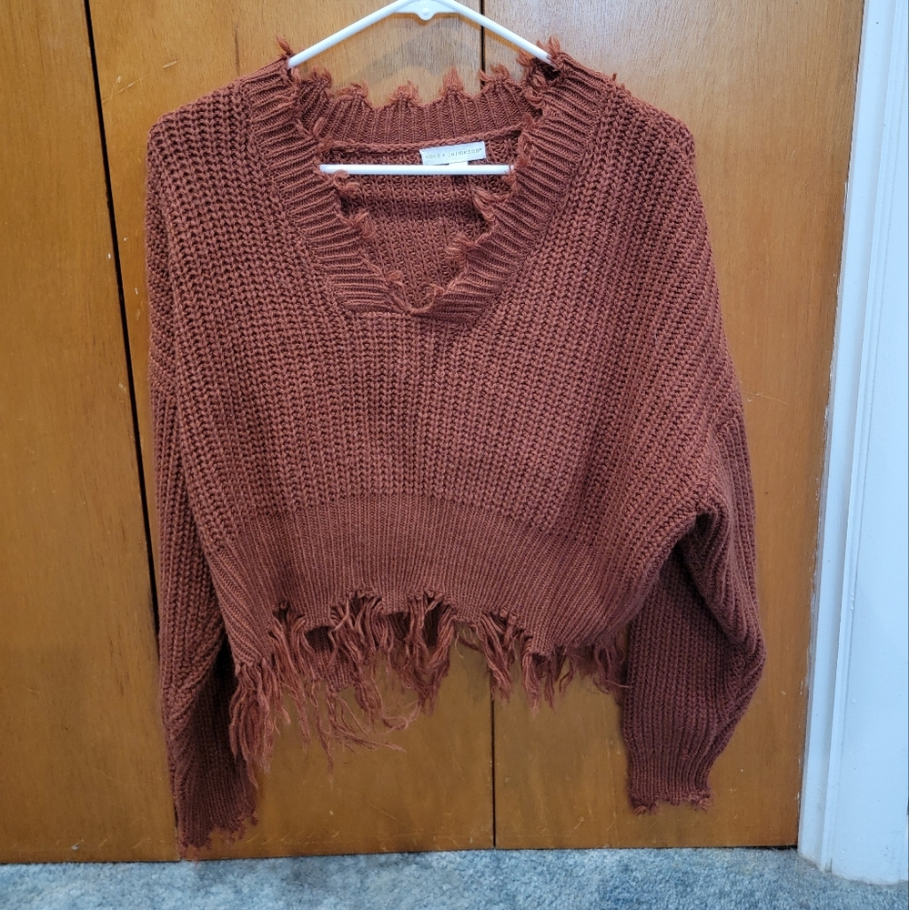 Rust color frayed sweater